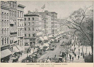 1893 Print Broadway Park Place Chambers Street NYC - ORIGINAL HISTORIC IMAGE NY2