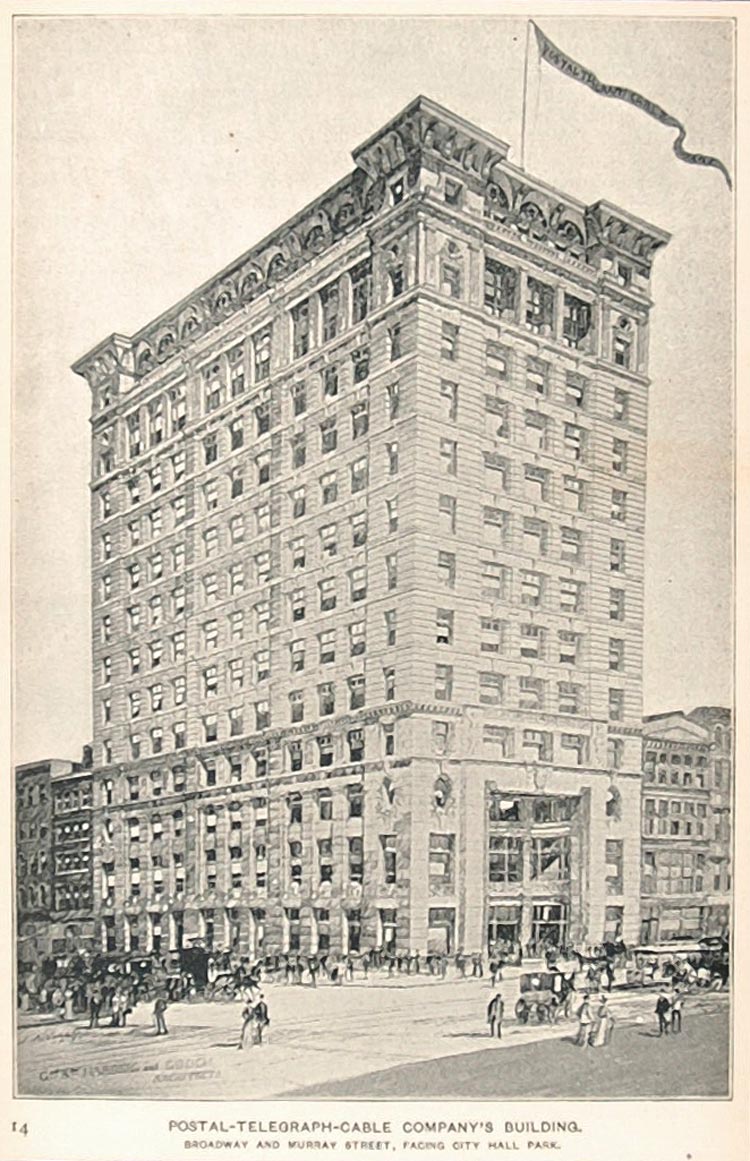 1893 Print Postal Telegraph Cable Company Building NYC ORIGINAL HISTORIC NY2