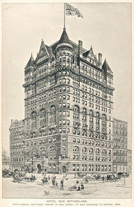 1893 Print New Netherland Hotel Fifth Avenue New York ORIGINAL HISTORIC NY2