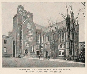 1893 Print Columbia College Library Quadrangle New York ORIGINAL HISTORIC NY2