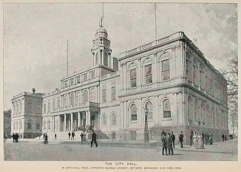 1893 Print New York City Hall Park Murray Street NYC - ORIGINAL NY2