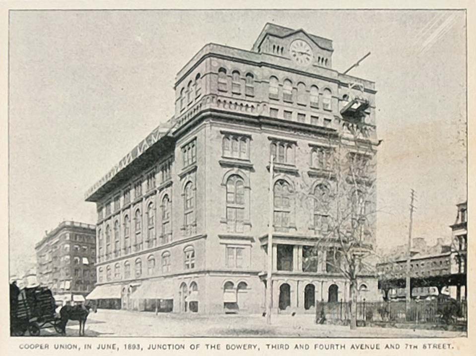 1893 Print Cooper Union Bowery New York City NYC - ORIGINAL HISTORIC IMAGE NY2