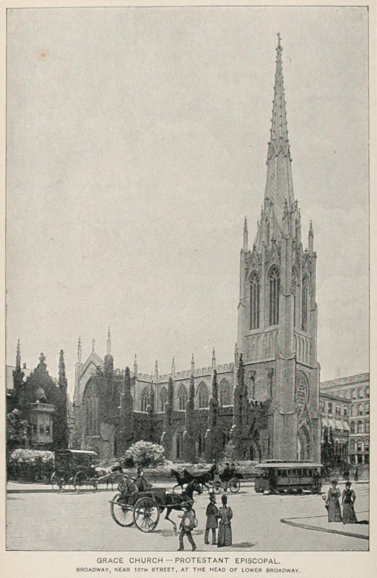 1893 Print Grace Church Protestant Episcopal New York ORIGINAL HISTORIC NY2