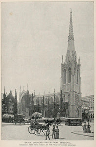 1893 Print Grace Church Protestant Episcopal New York ORIGINAL HISTORIC NY2