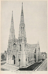 1893 Print St. Patrick's Cathedral Fifth Avenue NYC - ORIGINAL HISTORIC NY2