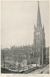 1893 Print Trinity Church Protestant Episcopal New York ORIGINAL HISTORIC NY2