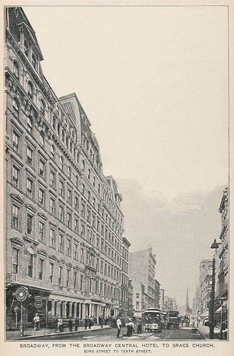 1893 Print Broadway Central Hotel Street New York City ORIGINAL HISTORIC NY2