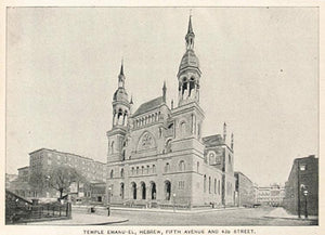 1893 Print Temple Emanu-El Fifth Ave 43rd St. New York ORIGINAL HISTORIC NY2