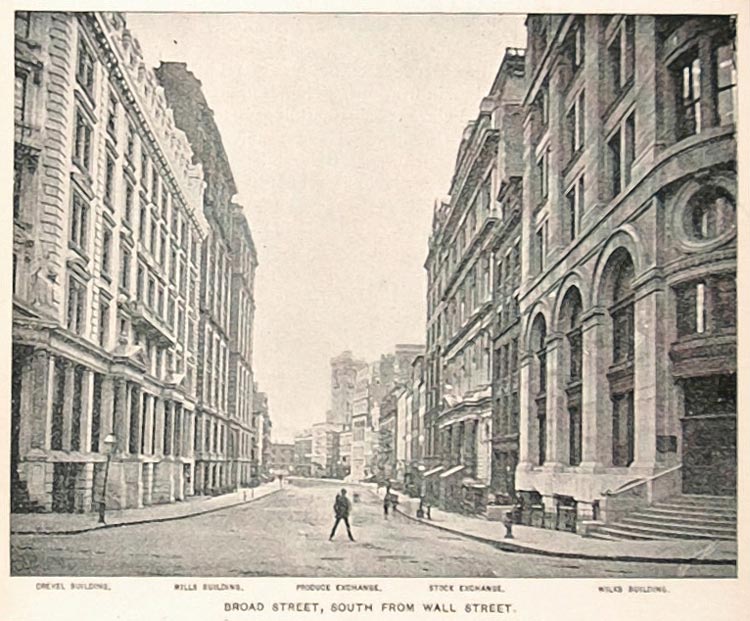 1893 Print Broad Street Drexel Wilks Building New York ORIGINAL HISTORIC NY2
