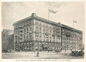 1893 Print Hotel Grenoble Seventh Avenue New York City ORIGINAL HISTORIC NY2