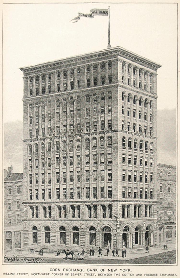 1893 Print Corn Exchange Bank Building New York City - ORIGINAL NY2