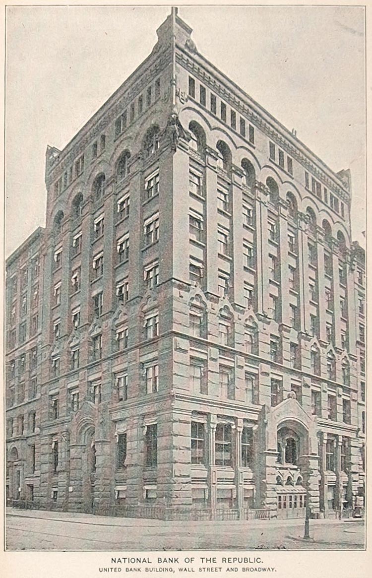 1893 Print United Bank Building Wall St. New York City ORIGINAL HISTORIC NY2