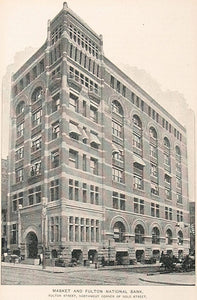 1893 Print Market & Fulton National Bank Building NYC ORIGINAL HISTORIC NY2
