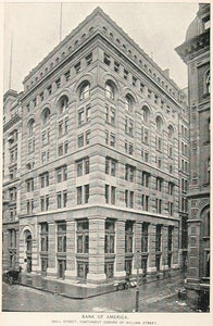 1893 Print Bank of America Building Wall St. New York ORIGINAL HISTORIC NY2