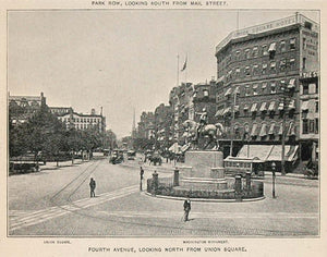 1893 Print Fourth Avenue Union Square New York City - ORIGINAL HISTORIC NY2