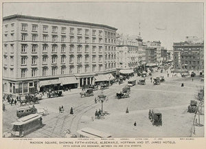 1893 Print Madison Square Fifth Avenue Albemarle Hotels ORIGINAL HISTORIC NY2