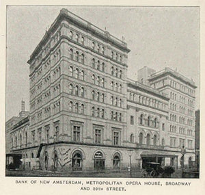 1893 Print Bank of New Amsterdam Met Opera House NYC - ORIGINAL HISTORIC NY2
