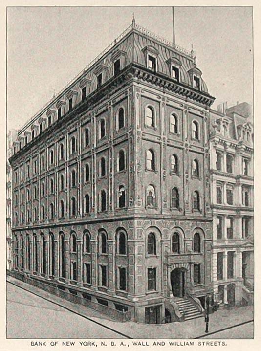 1893 Print Bank of New York Wall William Streets NYC - ORIGINAL HISTORIC NY2