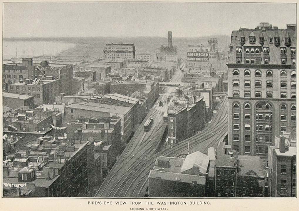 1893 Print Bird's Eye View New York City Northwest NYC ORIGINAL HISTORIC NY2