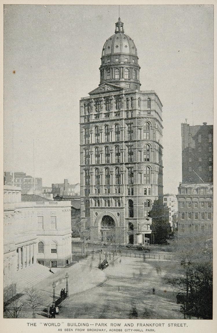 1893 Print World Building Park Row New York City NYC - ORIGINAL HISTORIC NY2