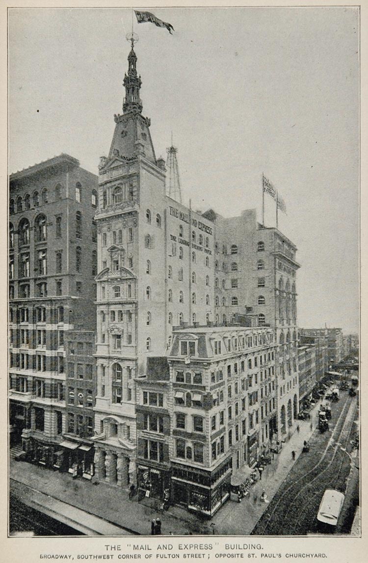 1893 Print Mail Express Building Broadway New York City ORIGINAL HISTORIC NY2