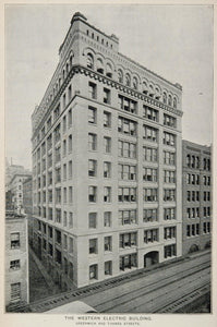 1893 Print Western Electric Building Greenwich St. NYC ORIGINAL HISTORIC NY2