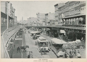 1893 Print Bowery Streetcar Elevated Train Track NYC - ORIGINAL HISTORIC NY2