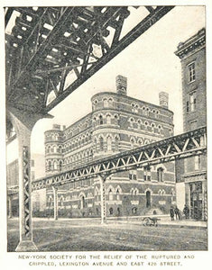 1893 Print New York Society Relief Ruptured Crippled - ORIGINAL HISTORIC NY2