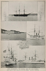 1893 Print White Squadron War Ships Fort Wadsworth New York City American NY2