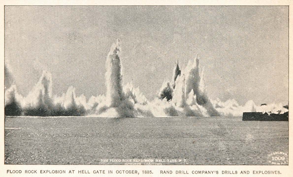 1893 Print Hell Gate Flood Rock Explosion East River NY ORIGINAL HISTORIC NY2