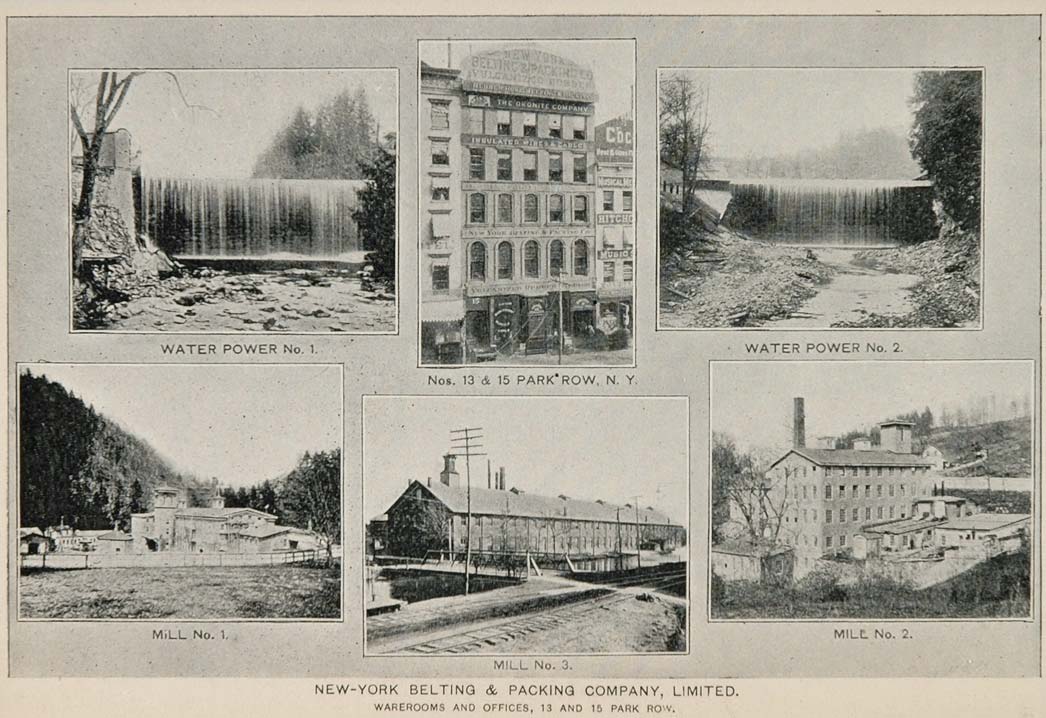 1893 Print New York Belting Packing Mill Water Power - ORIGINAL HISTORIC NY2