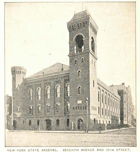 1893 Print New York State Arsenal Building Seventh Ave ORIGINAL HISTORIC NY2