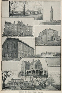 1893 Print Blackwells Island Hospital Asylum Lighthouse ORIGINAL HISTORIC NY2