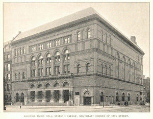 1893 Print Carnegie Music Hall Seventh Avenue New York ORIGINAL HISTORIC NY2