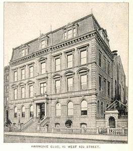 1893 Print Harmonie Club Building New York City NYC - ORIGINAL HISTORIC NY2
