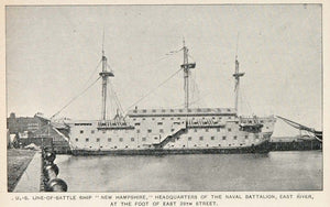 1893 Print U. S. Battleship "New Hampshire" East River ORIGINAL HISTORIC NY2