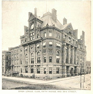 1893 Print Union League Club Building New York City - ORIGINAL HISTORIC NY2