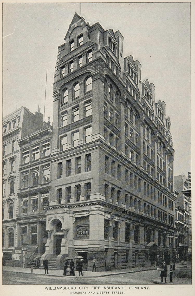 1893 Print Williamsburg City Fire Insurance Building NY ORIGINAL HISTORIC NY2