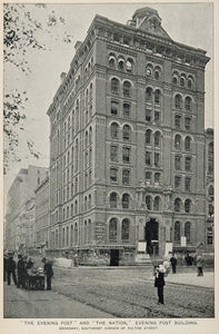 1893 Print Evening Post Newspaper Building New York - ORIGINAL HISTORIC NY2