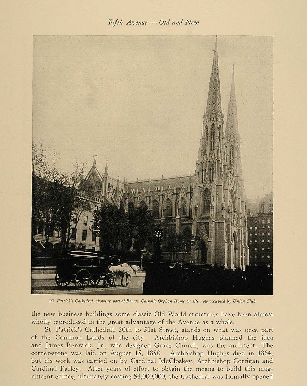 1924 Print St. Patrick's Cathedral Church Fifth Avenue ORIGINAL HISTORIC NY4