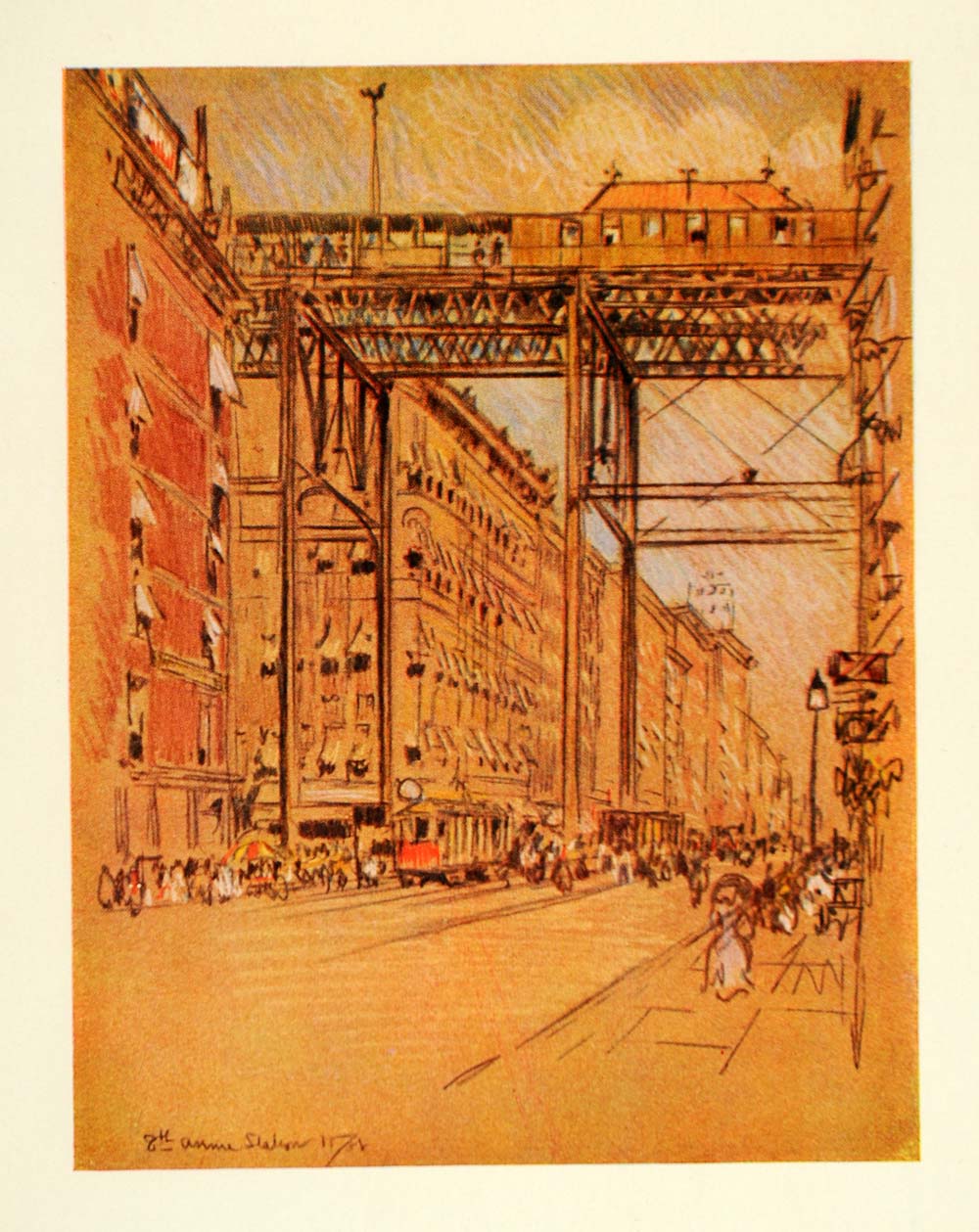 1909 Pennell Elevated El 125th St. New York City Print - ORIGINAL NY5