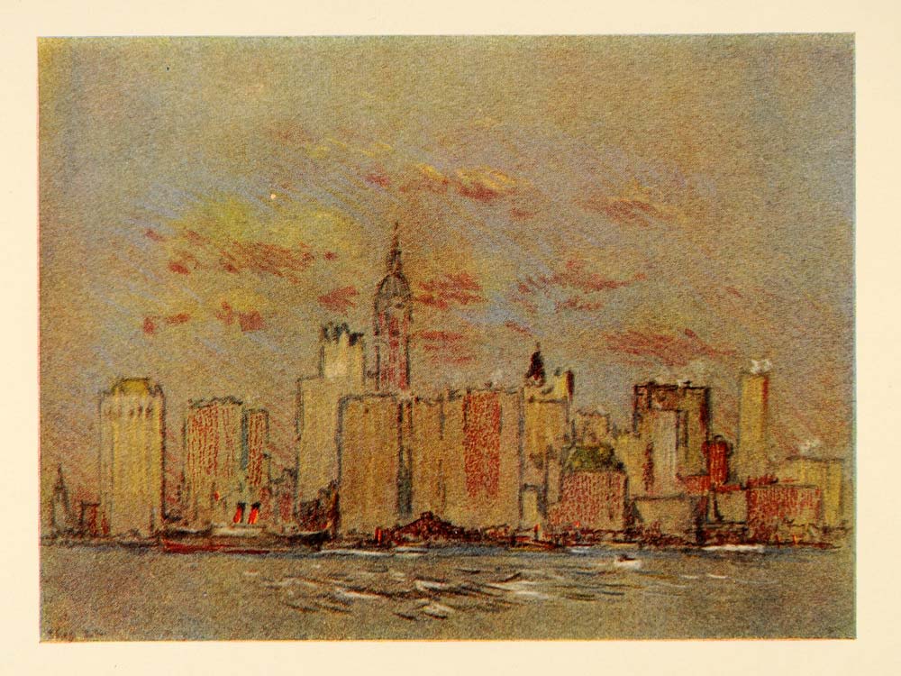 1909 Pennell New York City Battery Skyline NYC Print - ORIGINAL NY5
