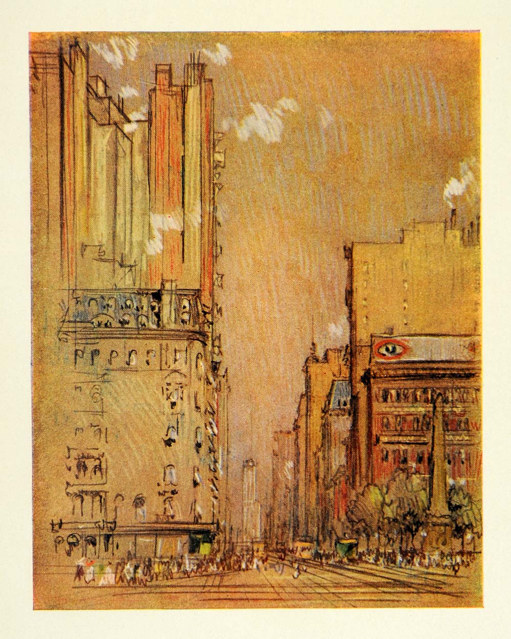 1909 Joseph Pennell Broadway New York City NYC Print - ORIGINAL NY5
