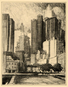 1909 Joseph Pennell Coenties Slip New York City Print ORIGINAL HISTORIC NY5
