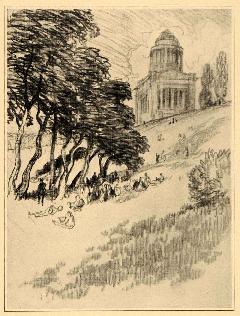 1909 Joseph Pennell Grant's Tomb Riverside Park Print ORIGINAL HISTORIC NY5