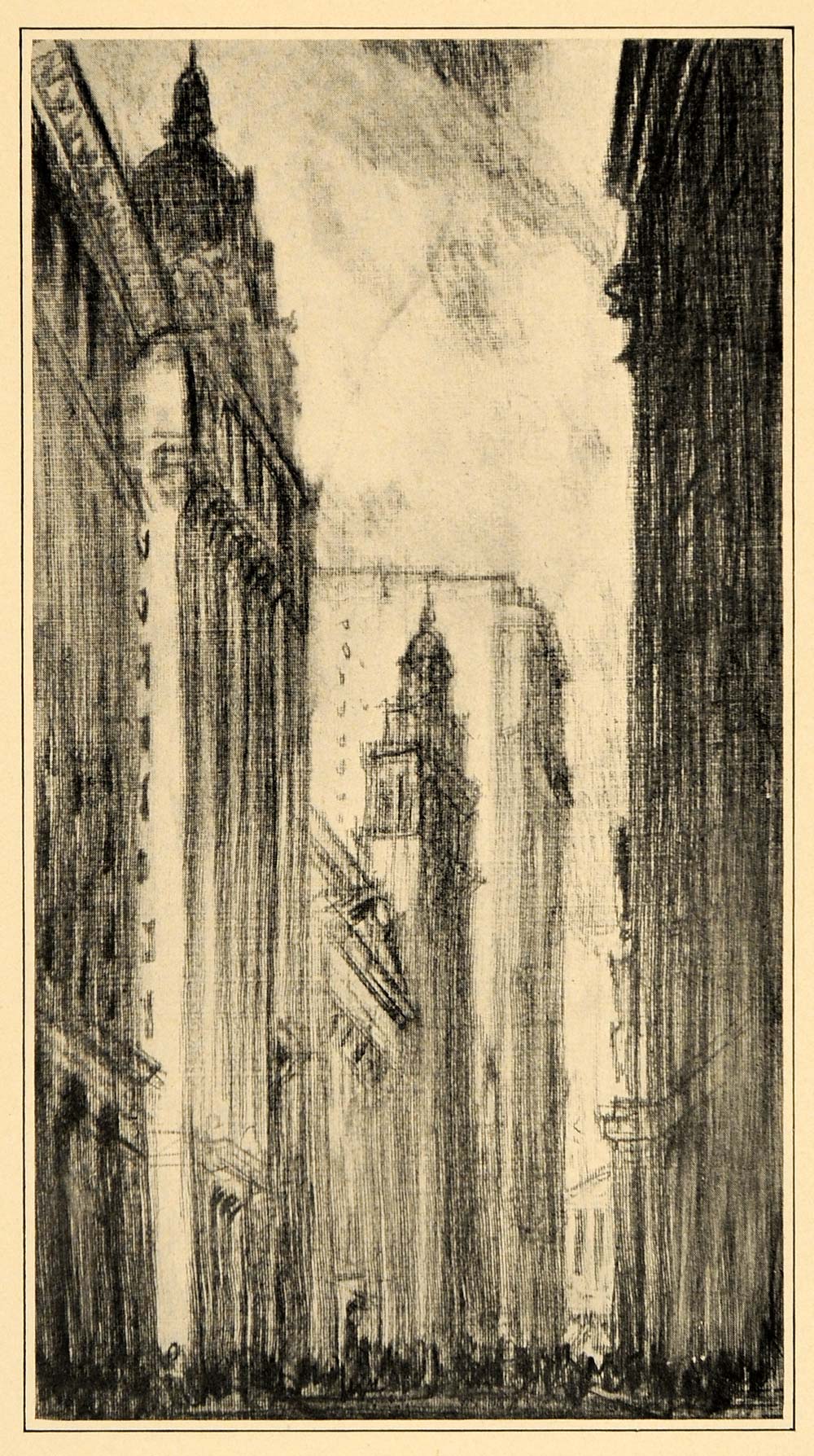 1909 Joseph Pennell Broad Street New York City Print - ORIGINAL HISTORIC NY5