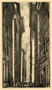 1909 Joseph Pennell Exchange Place New York City Print ORIGINAL HISTORIC NY5