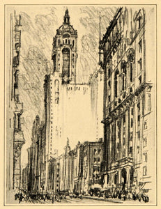 1909 Joseph Pennell Singer Drawing Building New York City Print NYC Art NY5