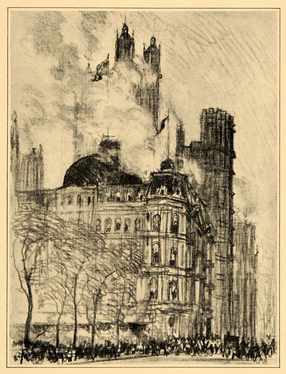 1909 Joseph Pennell New York City Post Office NYC Print ORIGINAL HISTORIC NY5