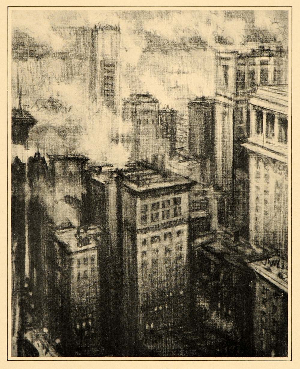 1909 Joseph Pennell New York City Skyscrapers NYC Print ORIGINAL HISTORIC NY5